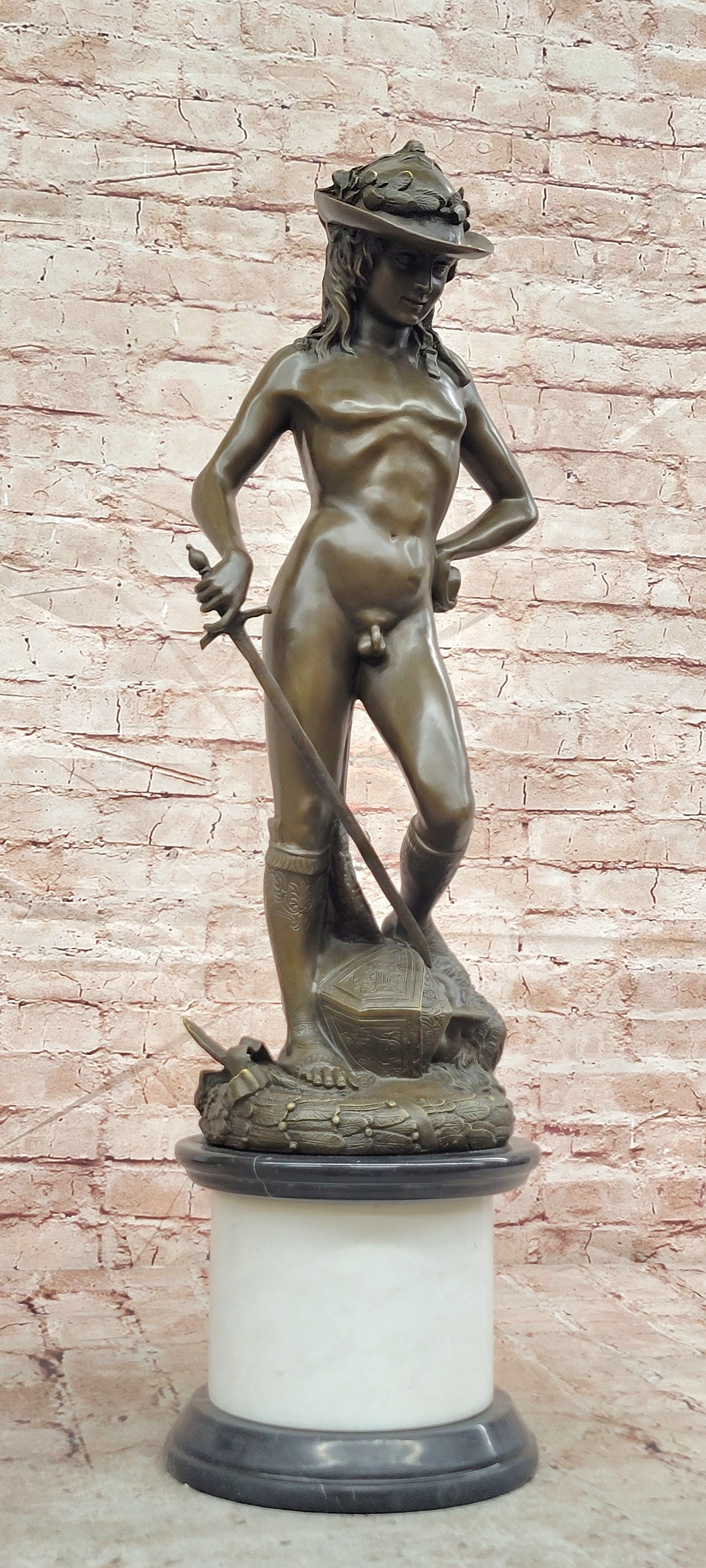 Hand Made Genuine Bronze Sculpture Mythology Statue David Signed Donatello Figurine
