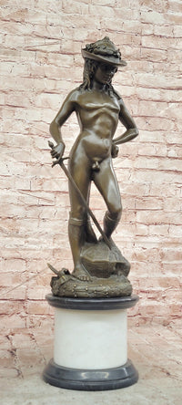 Hand Made Genuine Bronze Sculpture Mythology Statue David Signed Donatello Figurine