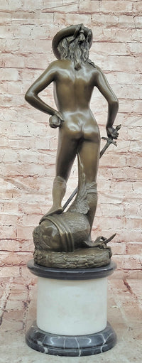Hand Made Genuine Bronze Sculpture Mythology Statue David Signed Donatello Figurine