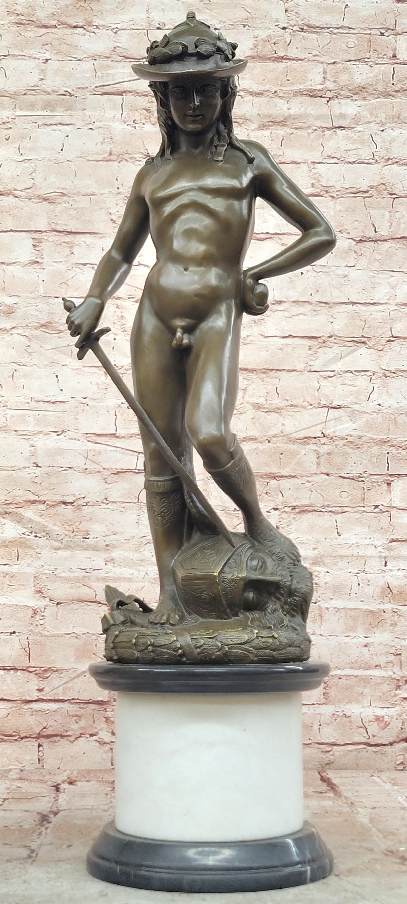 Hand Made Genuine Bronze Sculpture Mythology Statue David Signed Donatello Figurine