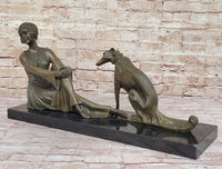 Art Deco Flapper Girl with Dog Chiparus Bronze 13" x 24"