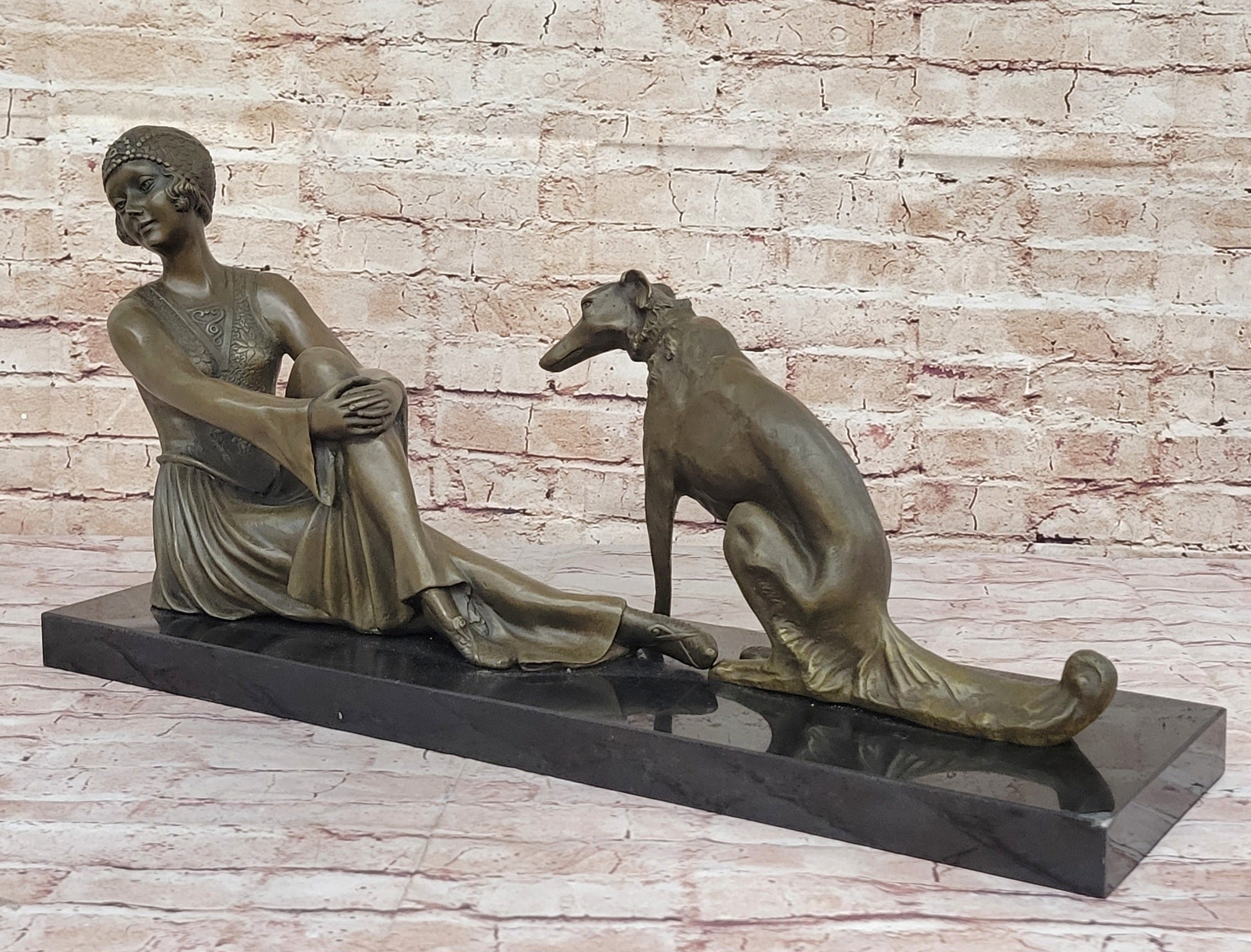 Art Deco Flapper Girl with Dog Chiparus Bronze 13" x 24"