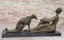 Art Deco Flapper Girl with Dog Chiparus Bronze 13" x 24"