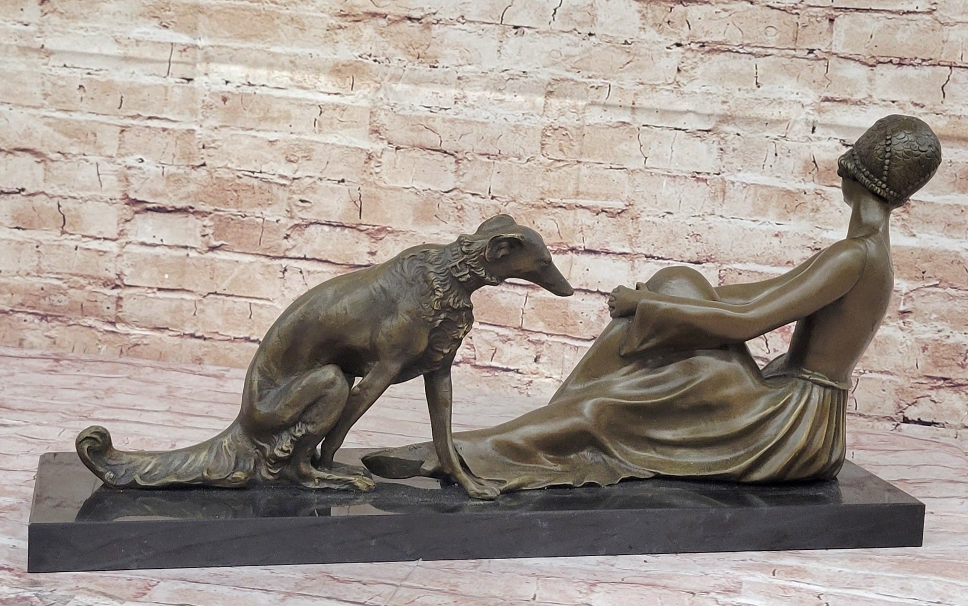 Art Deco Flapper Girl with Dog Chiparus Bronze 13" x 24"