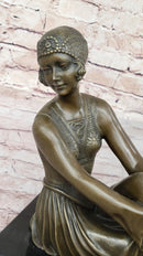 Art Deco Flapper Girl with Dog Chiparus Bronze 13" x 24"
