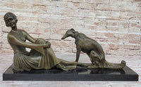 Art Deco Flapper Girl with Dog Chiparus Bronze 13" x 24"