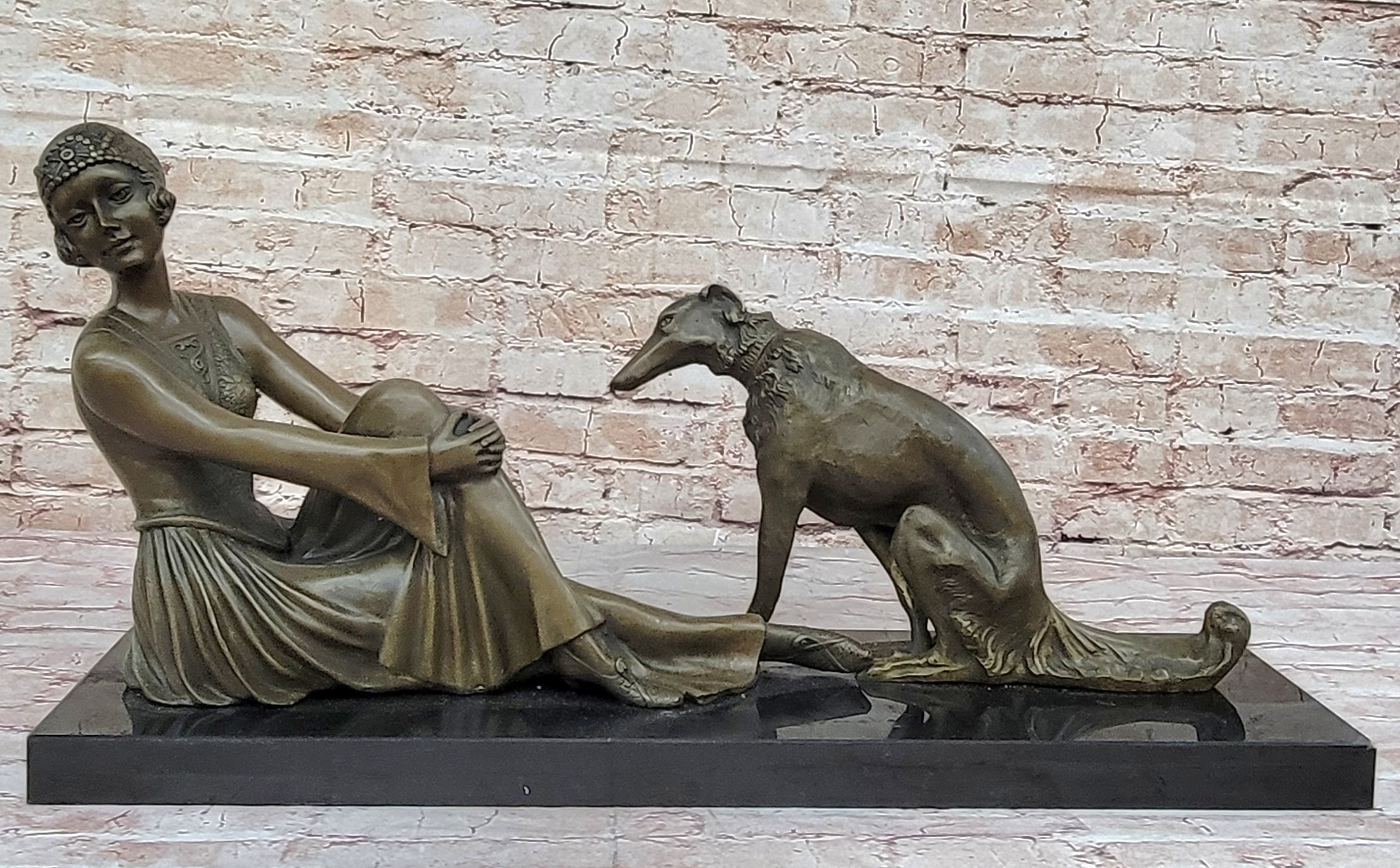 Art Deco Flapper Girl with Dog Chiparus Bronze 13" x 24"