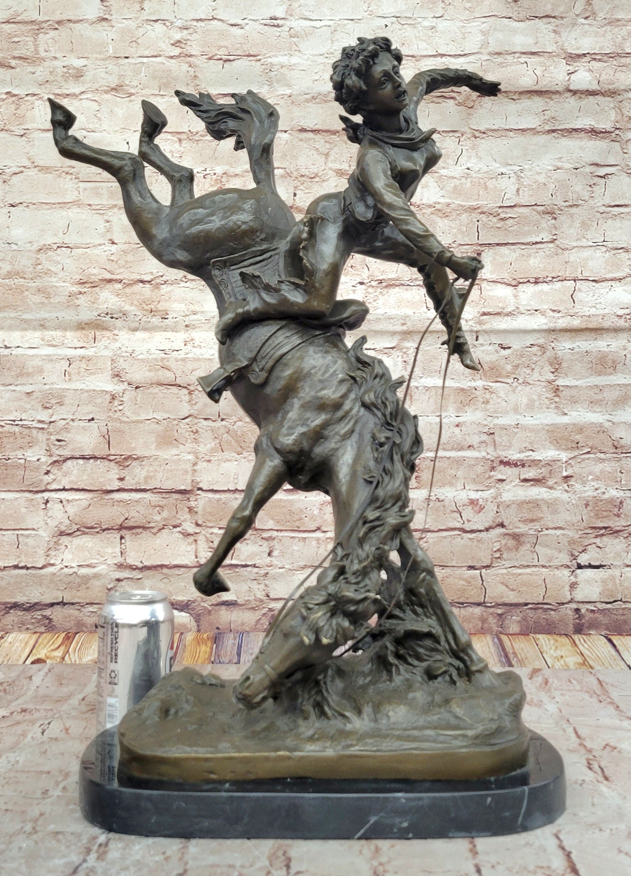 Female Horseback Rider Thrown Off Horse - Bronze Sculpture by Milo