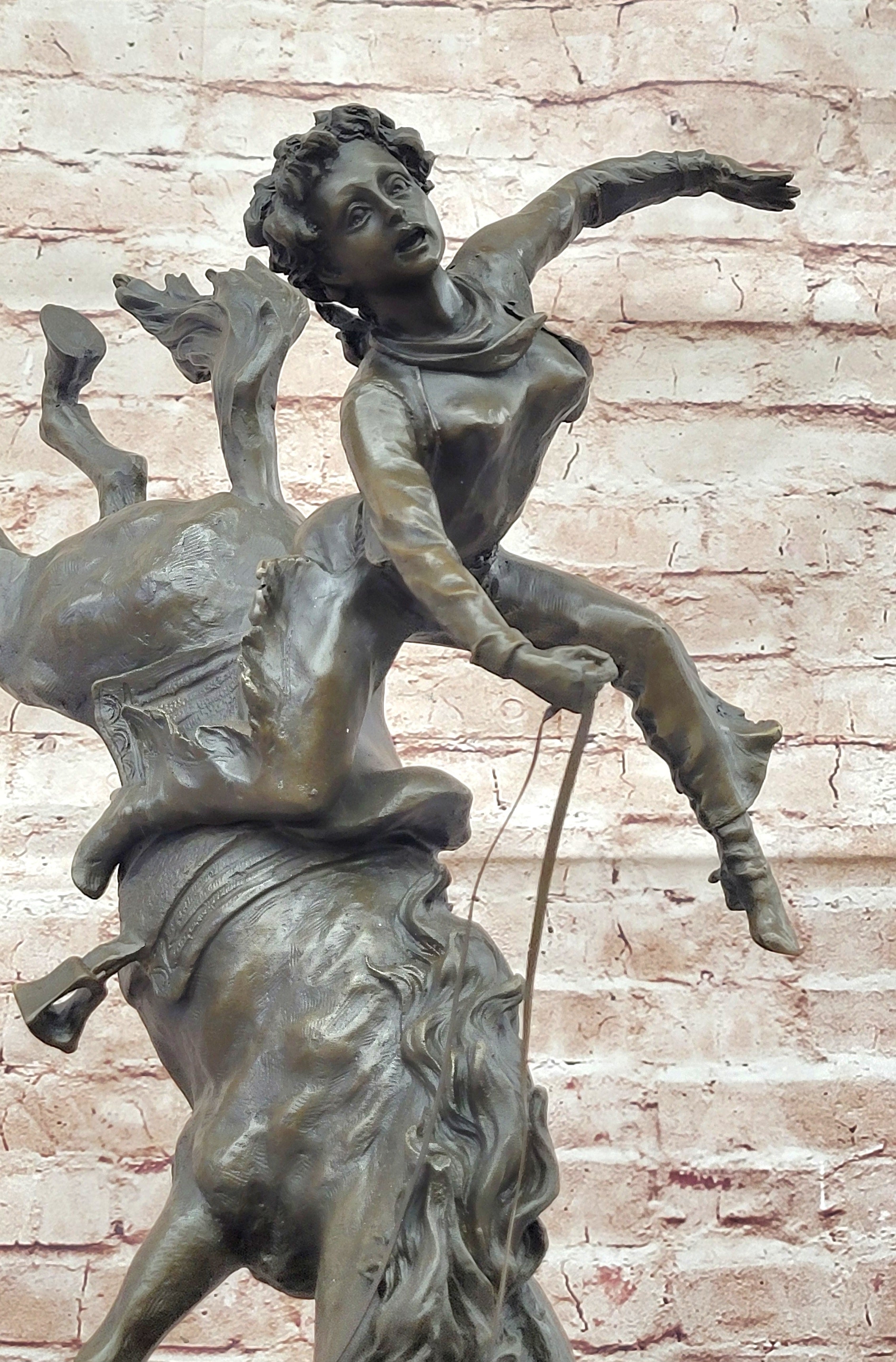 Female Horseback Rider Thrown Off Horse - Bronze Sculpture by Milo