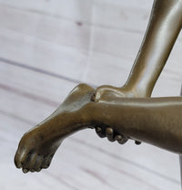 Playful Nude Girl Bronze Sculpture Figure after Lucien Alliot 15" x 9"