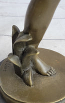 Playful Nude Girl Bronze Sculpture Figure after Lucien Alliot 15" x 9"