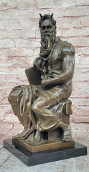 Bronze Figure Moses Signed Michelangelo Sculptures Decorative Figurine Statue on Marble Base