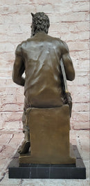 Bronze Figure Moses Signed Michelangelo Sculptures Decorative Figurine Statue on Marble Base