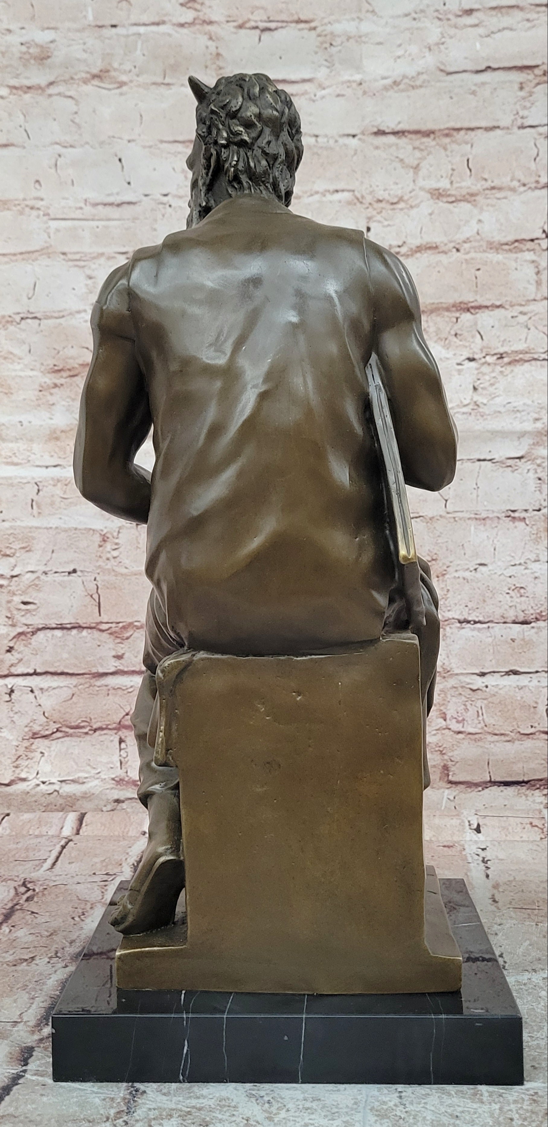 Bronze Figure Moses Signed Michelangelo Sculptures Decorative Figurine Statue on Marble Base
