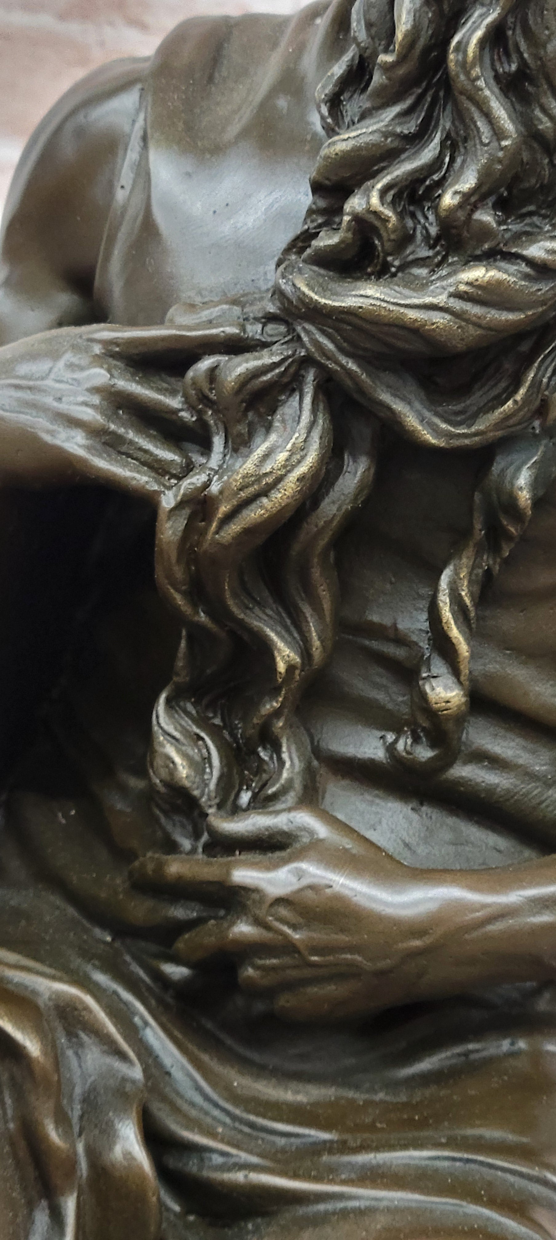 Bronze Figure Moses Signed Michelangelo Sculptures Decorative Figurine Statue on Marble Base