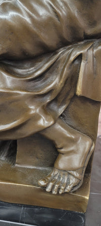 Bronze Figure Moses Signed Michelangelo Sculptures Decorative Figurine Statue on Marble Base