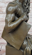 Bronze Figure Moses Signed Michelangelo Sculptures Decorative Figurine Statue on Marble Base