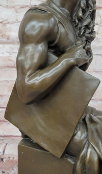 Bronze Figure Moses Signed Michelangelo Sculptures Decorative Figurine Statue on Marble Base