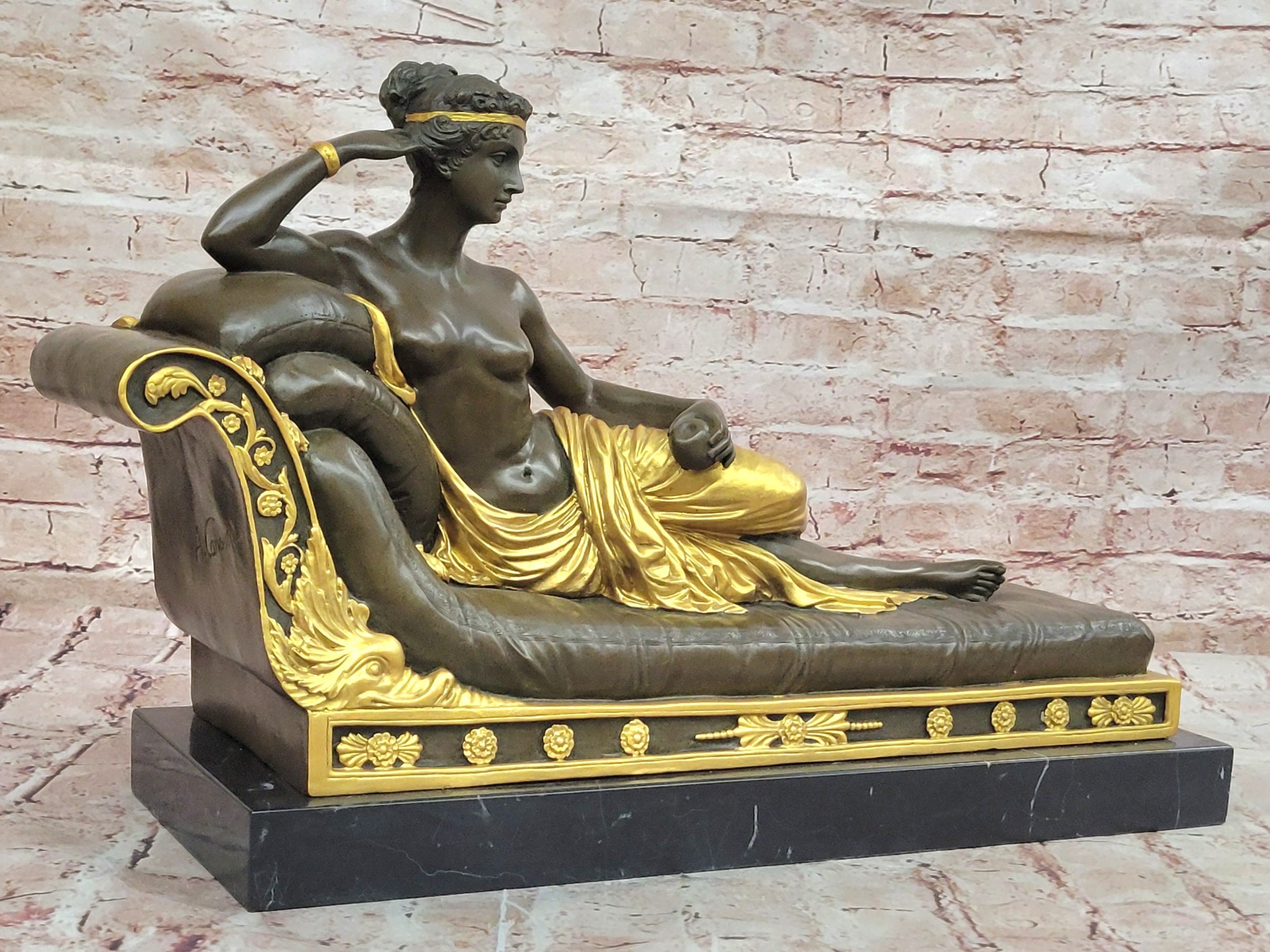 SIGNED CANOVA NUDE NAPOLEON`S SISTER BRONZE SCULPTURE STATUE FIGURE FIGURINE ART