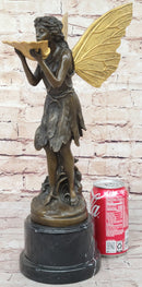 Gold Winged Fairy Girl Holding Seashell Dish Bronze Sculpture