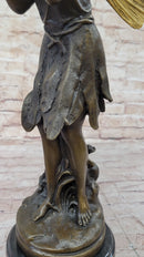 Gold Winged Fairy Girl Holding Seashell Dish Bronze Sculpture
