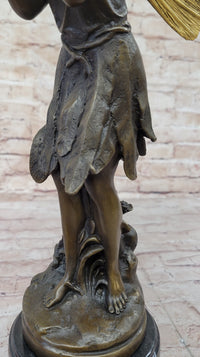 Gold Winged Fairy Girl Holding Seashell Dish Bronze Sculpture