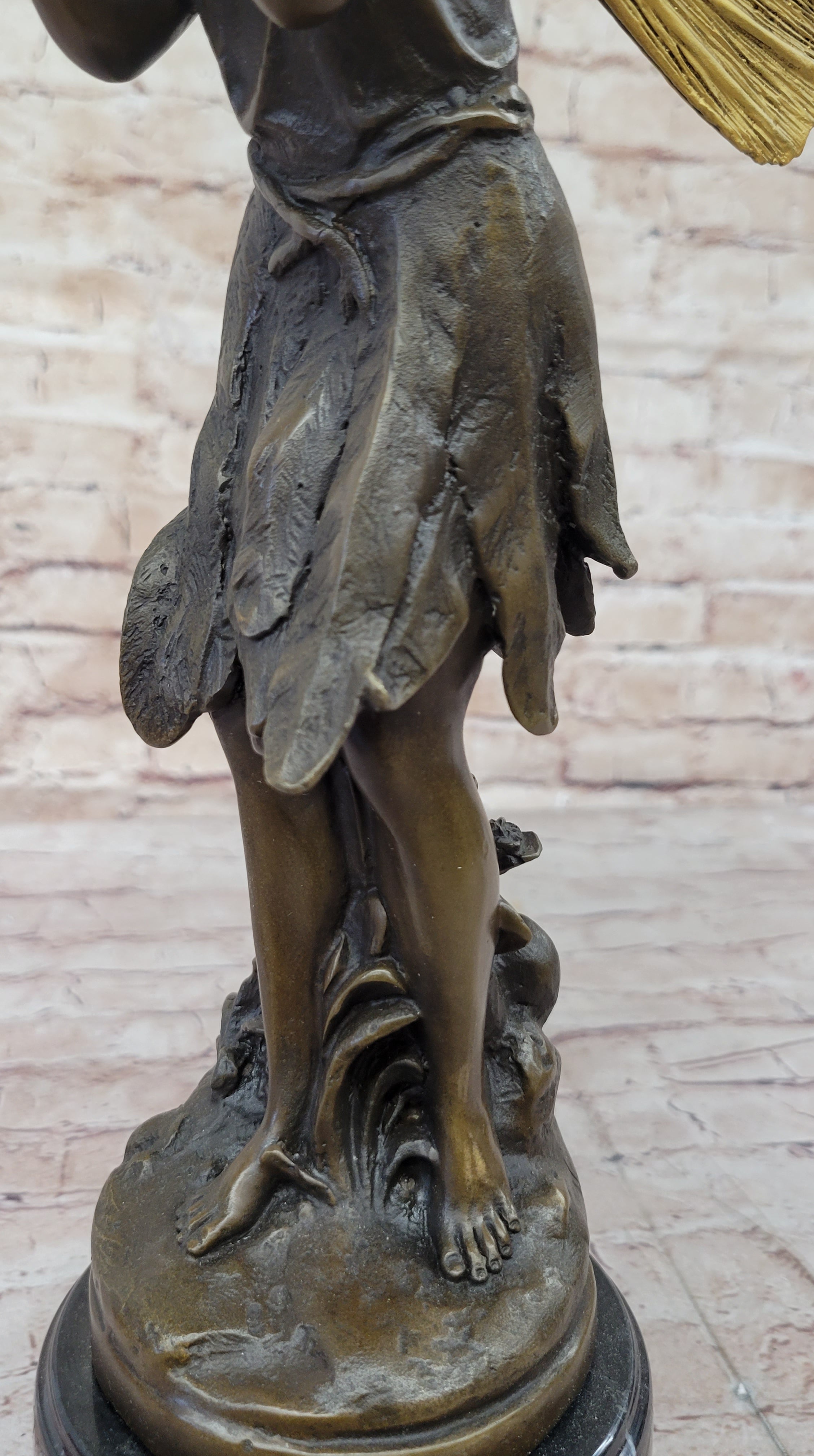 Gold Winged Fairy Girl Holding Seashell Dish Bronze Sculpture