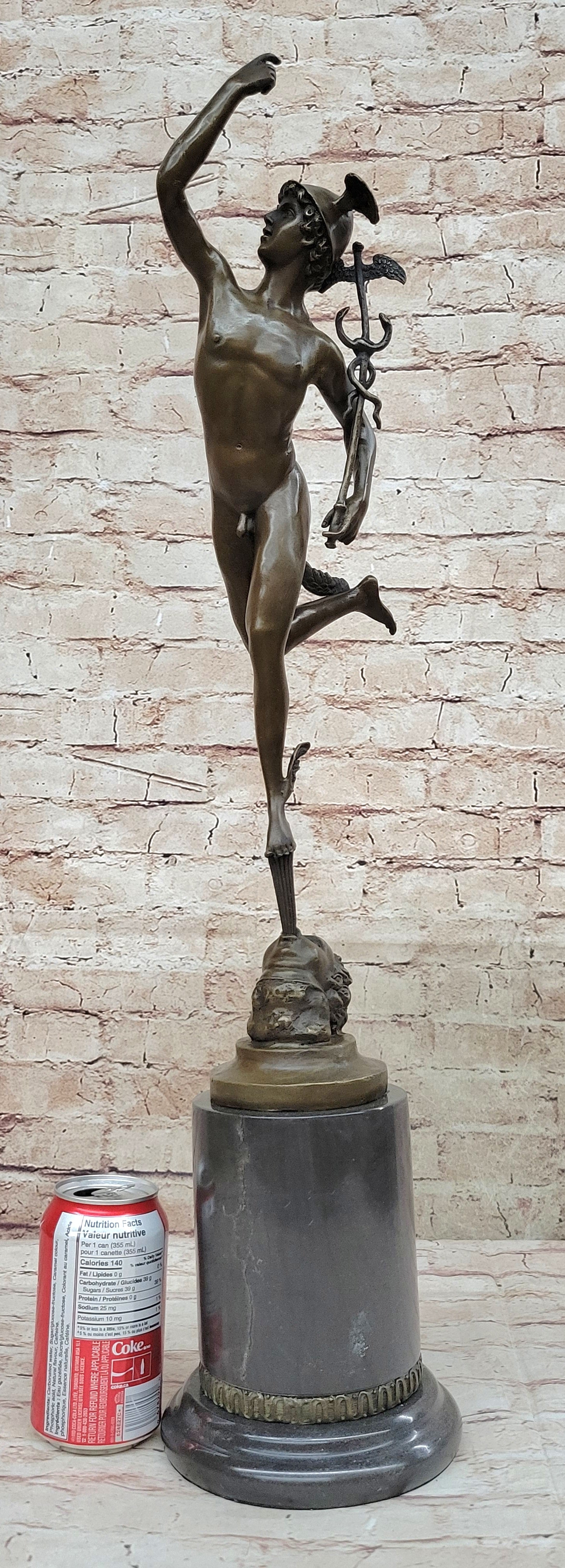 Flying Mercury Hermes w/ Caduceus Bronze by Giambologna 21" x 13"