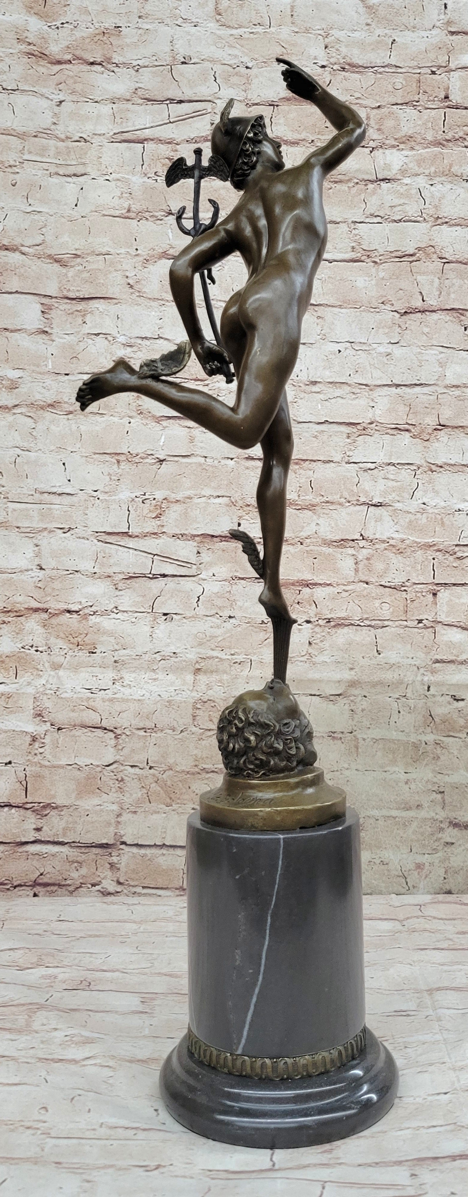 Flying Mercury Hermes w/ Caduceus Bronze by Giambologna 21" x 13"