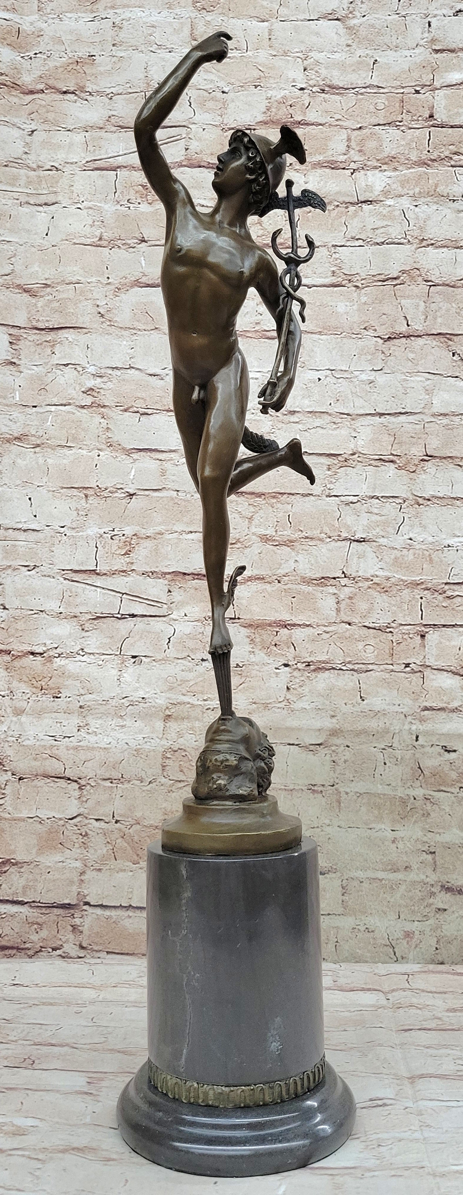 Flying Mercury Hermes w/ Caduceus Bronze by Giambologna 21" x 13"