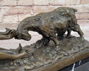 Nude Girl w/ Playful Goat - Vintage Style Bronze Sculpture on Marble Base by Gory