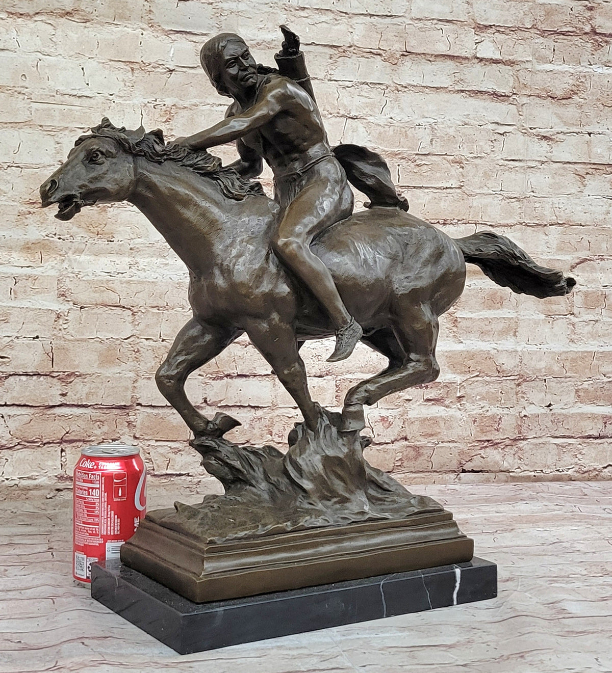 Native American Indian Warrior Hunter on Horseback - Bronze Sculpture by Mario Nick