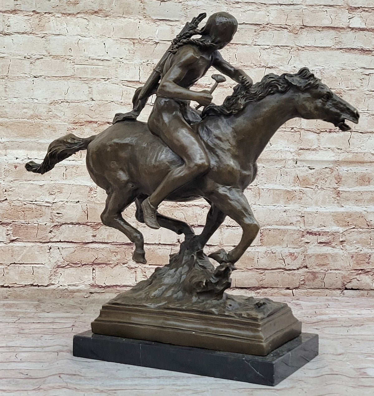Native American Indian Warrior Hunter on Horseback - Bronze Sculpture by Mario Nick