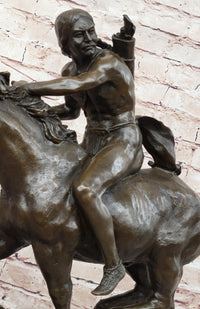 Native American Indian Warrior Hunter on Horseback - Bronze Sculpture by Mario Nick