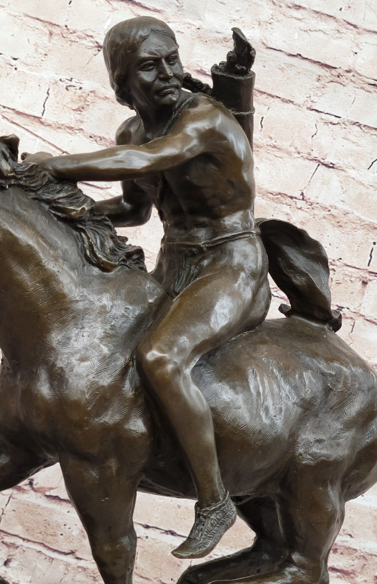 Native American Indian Warrior Hunter on Horseback - Bronze Sculpture by Mario Nick