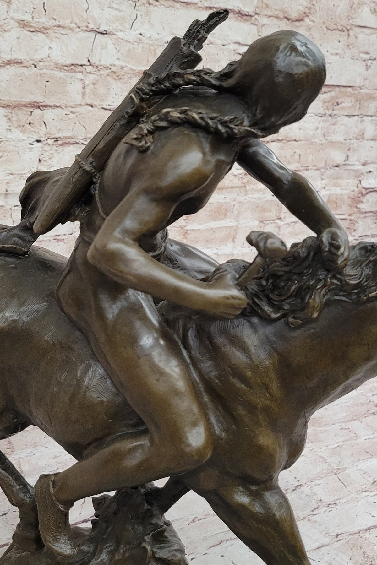 Native American Indian Warrior Hunter on Horseback - Bronze Sculpture by Mario Nick