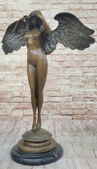 Descending Night Bronze Statue Sculpture by A. Weinman Nude Angel Figure 24" x 18"