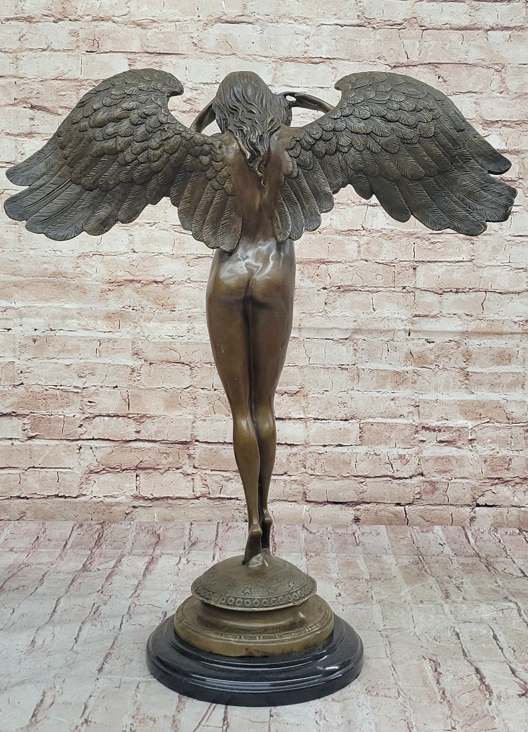 Descending Night Bronze Statue Sculpture by A. Weinman Nude Angel Figure 24" x 18"
