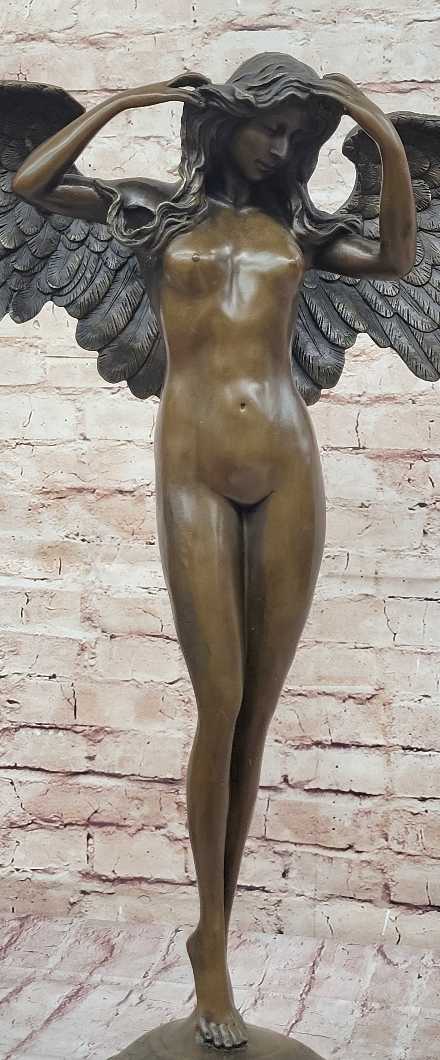Descending Night Bronze Statue Sculpture by A. Weinman Nude Angel Figure 24" x 18"