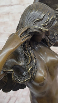 Descending Night Bronze Statue Sculpture by A. Weinman Nude Angel Figure 24" x 18"