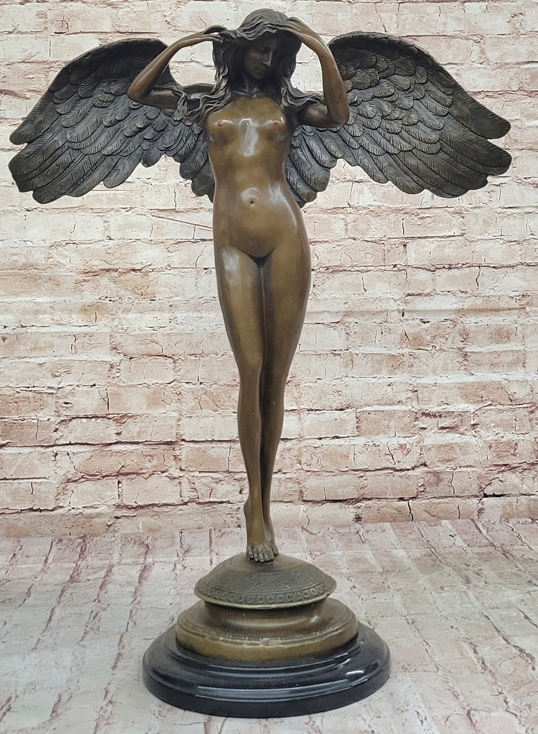 Descending Night Bronze Statue Sculpture by A. Weinman Nude Angel Figure 24" x 18"