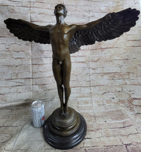 Signed: A.A.Weinman, Bronze Naked Icarus Sculpture art Deco Marble Base Figurine
