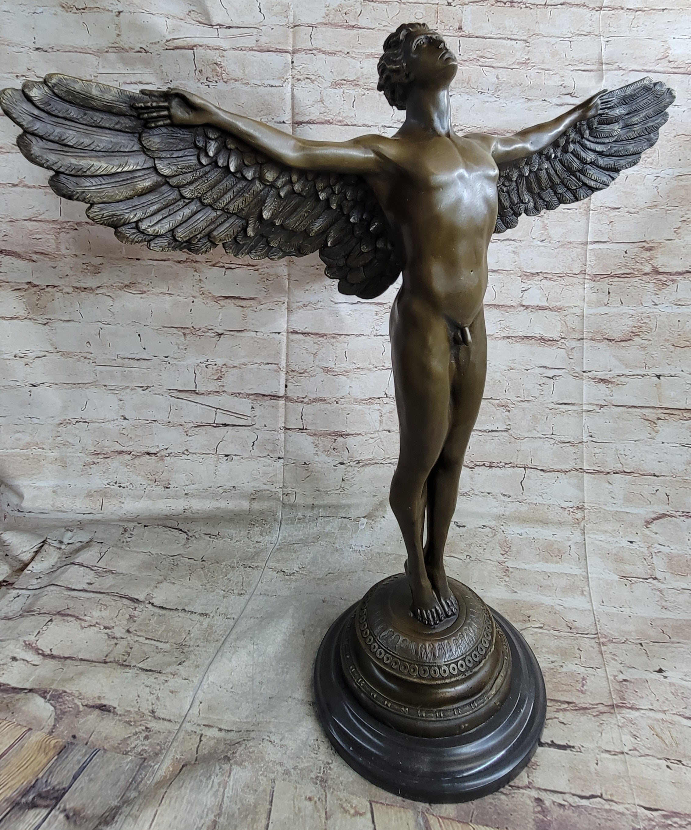 Signed: A.A.Weinman, Bronze Naked Icarus Sculpture art Deco Marble Base Figurine