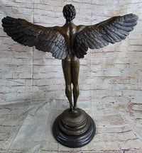 Signed: A.A.Weinman, Bronze Naked Icarus Sculpture art Deco Marble Base Figurine