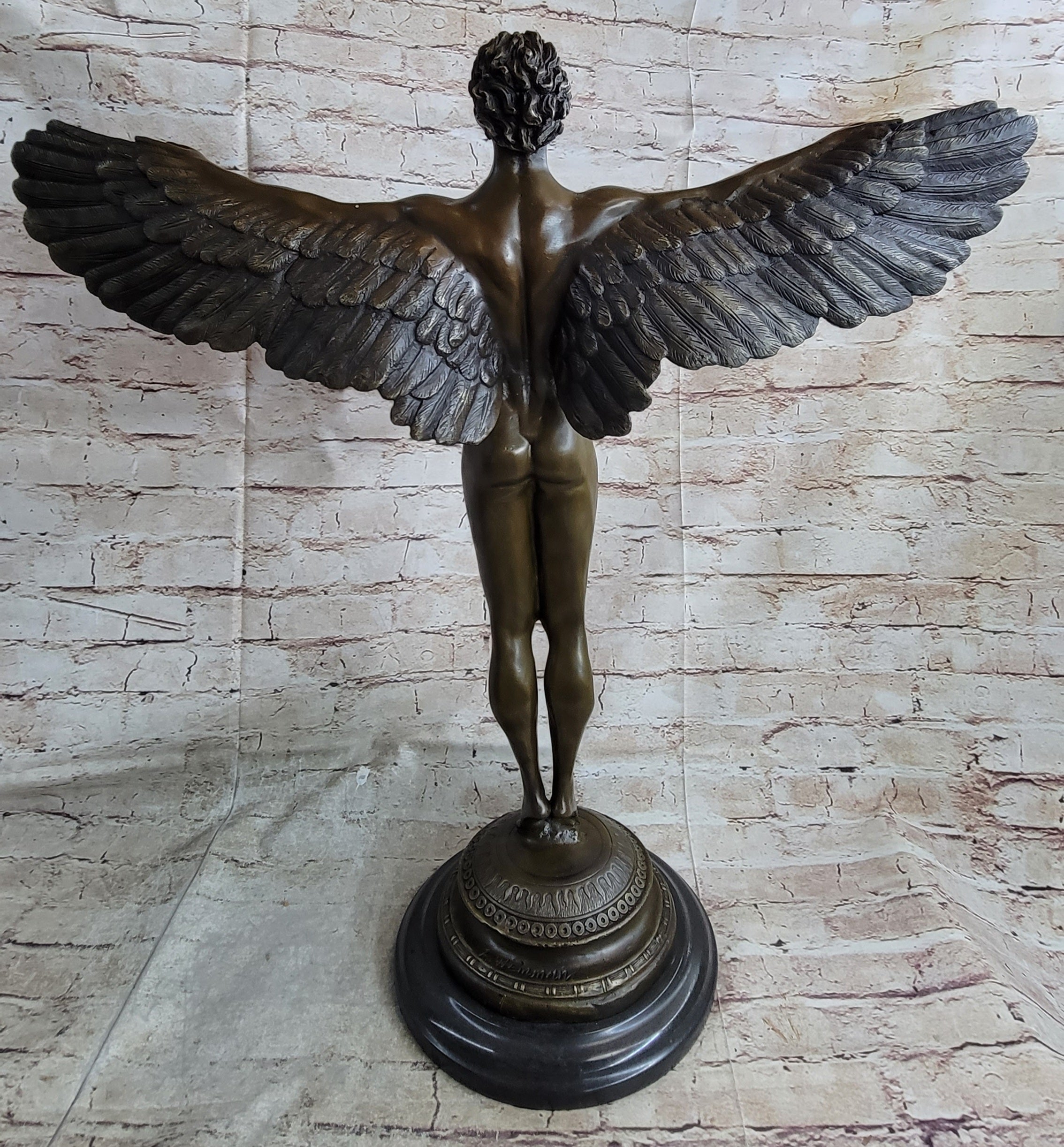 Signed: A.A.Weinman, Bronze Naked Icarus Sculpture art Deco Marble Base Figurine