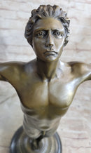 Signed: A.A.Weinman, Bronze Naked Icarus Sculpture art Deco Marble Base Figurine