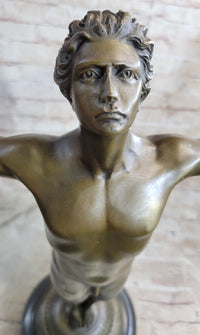 Signed: A.A.Weinman, Bronze Naked Icarus Sculpture art Deco Marble Base Figurine