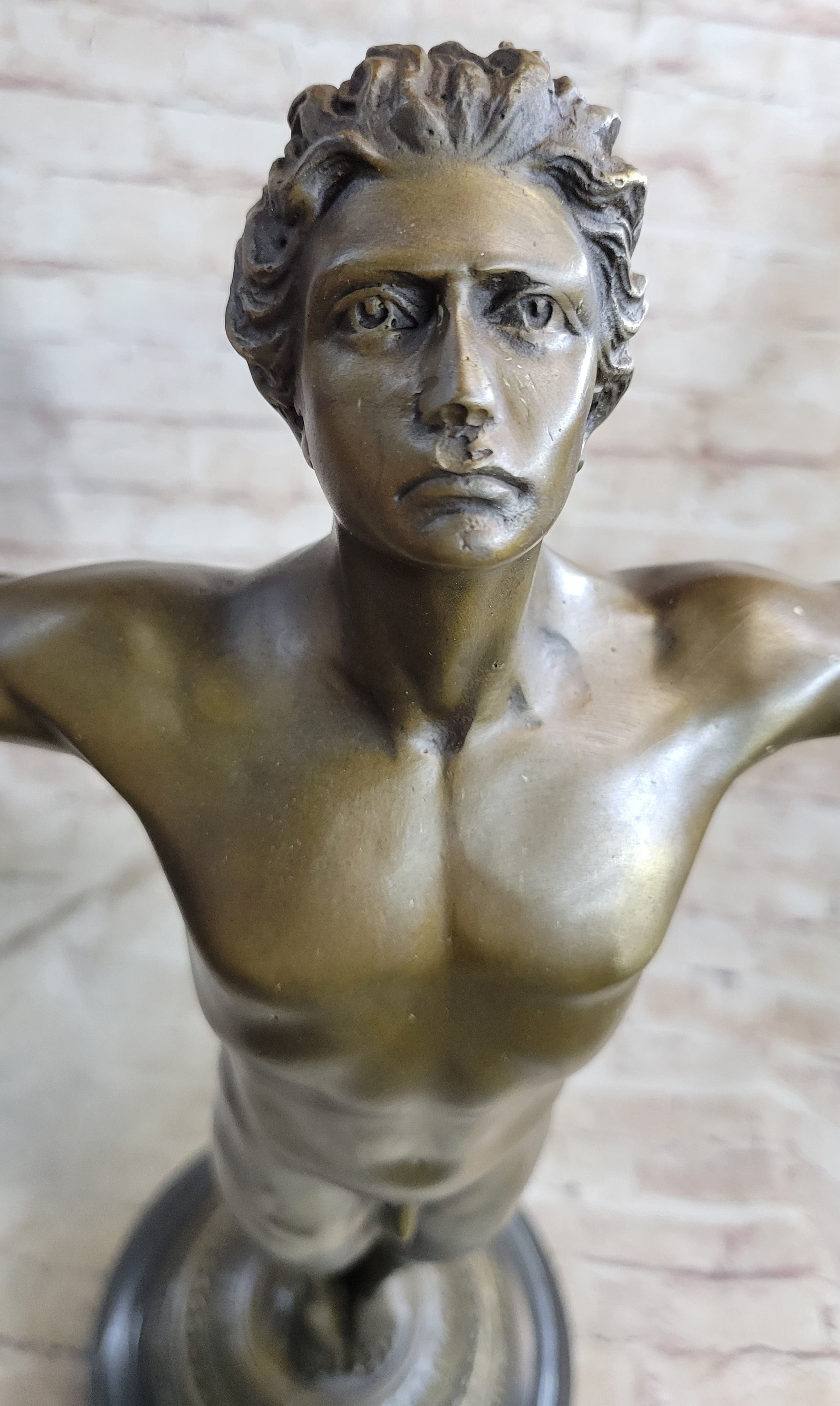 Signed: A.A.Weinman, Bronze Naked Icarus Sculpture art Deco Marble Base Figurine