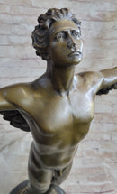 Signed: A.A.Weinman, Bronze Naked Icarus Sculpture art Deco Marble Base Figurine