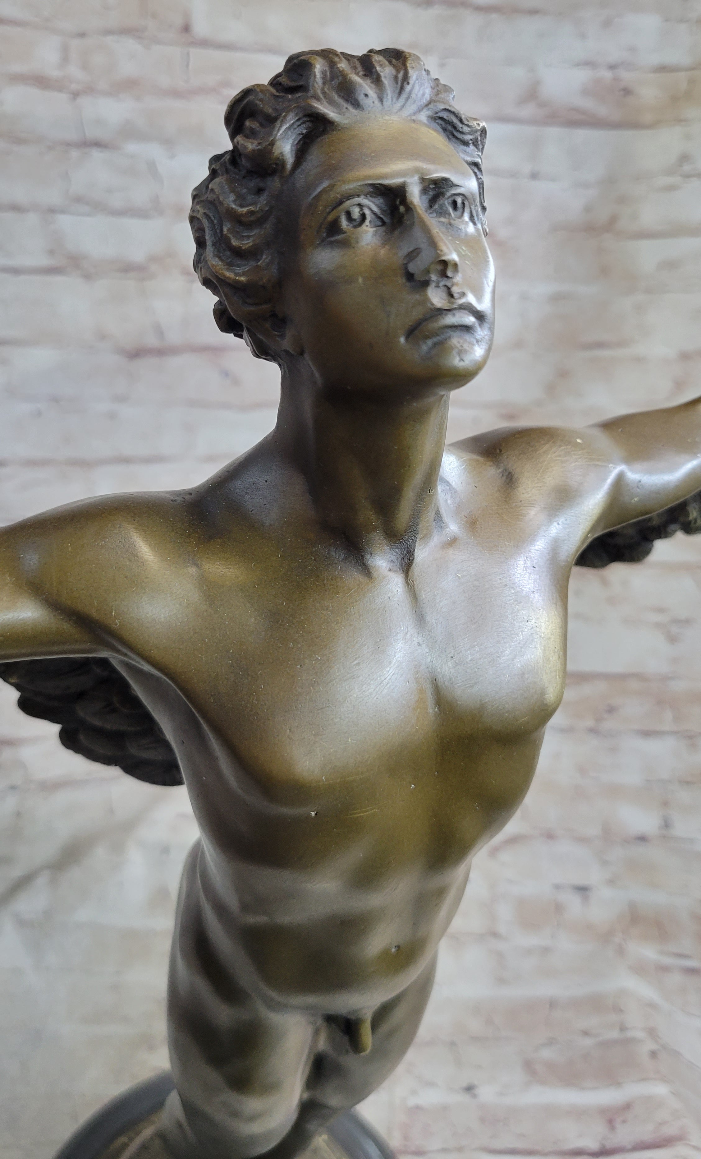 Signed: A.A.Weinman, Bronze Naked Icarus Sculpture art Deco Marble Base Figurine